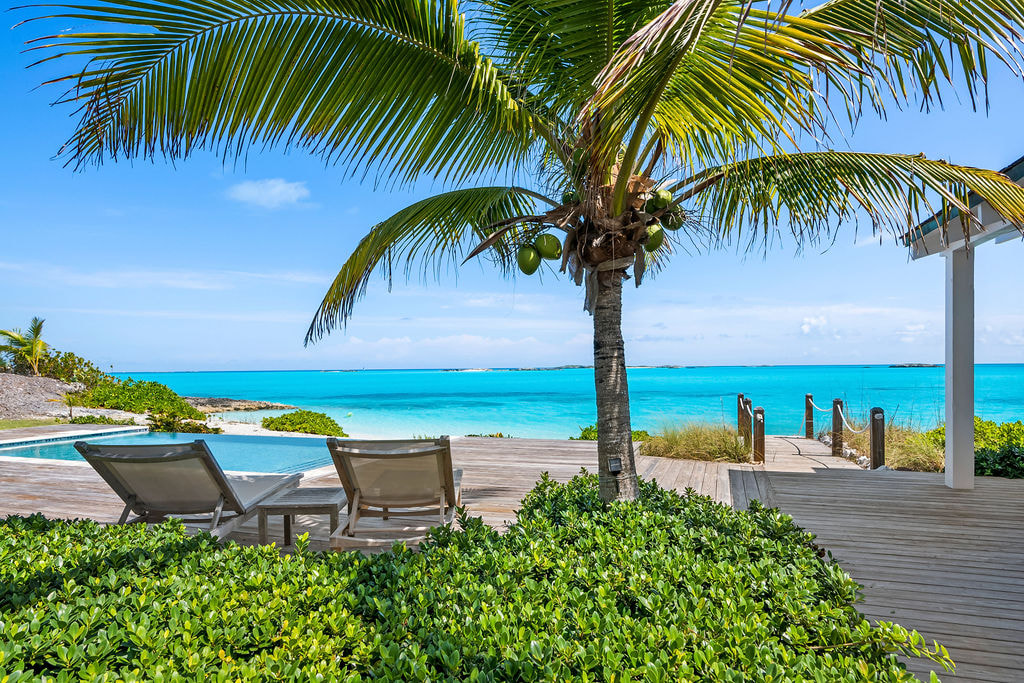 Ocean views and palm trees at The Salt House, Little Exuma, Bahamas